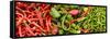 Close-Up of Green and Red Chili Peppers at Market Stall-null-Framed Stretched Canvas