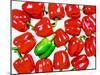 Close-up of green pepper among red peppers-null-Mounted Photographic Print