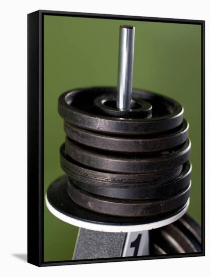 Close-Up of Gym Weightlifting Equipment-Matt Freedman-Framed Stretched Canvas