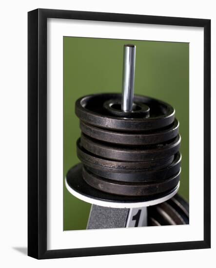Close-Up of Gym Weightlifting Equipment-Matt Freedman-Framed Photographic Print