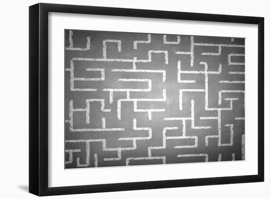 Close Up of Hand Drawn Maze on Blackboard-Sergey Nivens-Framed Art Print