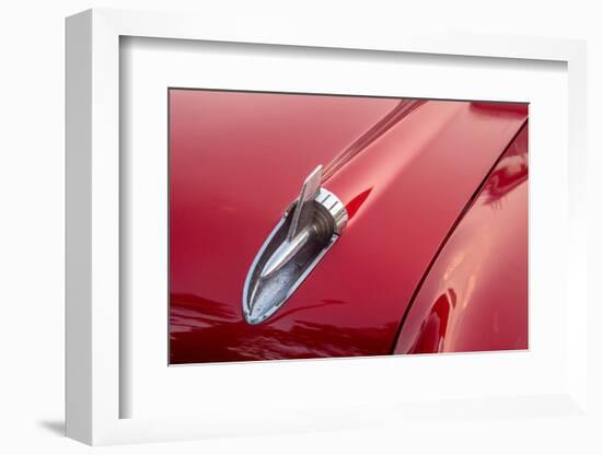 Close-up of hood detail of red 57 Chevrolet Bel Air in Habana, Havana, Cuba-Janis Miglavs-Framed Photographic Print