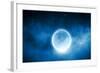 Close up of Human Hand Holding Blue Glowing Moon-Sergey Nivens-Framed Photographic Print