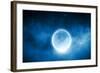 Close up of Human Hand Holding Blue Glowing Moon-Sergey Nivens-Framed Photographic Print