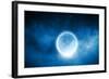 Close up of Human Hand Holding Blue Glowing Moon-Sergey Nivens-Framed Photographic Print