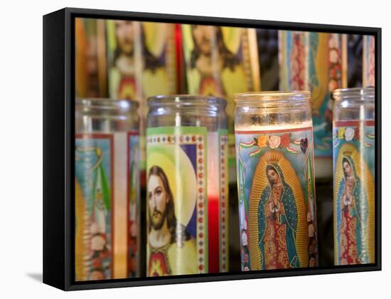 Close-up of Jesus Christ and Virgin Mary on Candle Holders, Mission San Jose, San Antonio-null-Framed Stretched Canvas