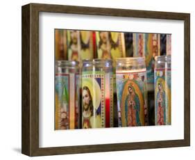 Close-up of Jesus Christ and Virgin Mary on Candle Holders, Mission San Jose, San Antonio-null-Framed Photographic Print