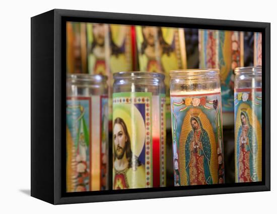 Close-up of Jesus Christ and Virgin Mary on Candle Holders, Mission San Jose, San Antonio-null-Framed Stretched Canvas