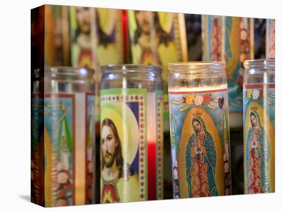 Close-up of Jesus Christ and Virgin Mary on Candle Holders, Mission San Jose, San Antonio-null-Stretched Canvas