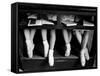 Close Up of Legs of Young Ballerinas in Toe Shoes under Desk at La Scala Ballet School-Alfred Eisenstaedt-Framed Stretched Canvas