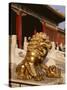 Close-Up of Lion Statue, Imperial Palace, Forbidden City, Beijing, China-Adina Tovy-Stretched Canvas