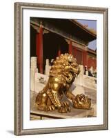 Close-Up of Lion Statue, Imperial Palace, Forbidden City, Beijing, China-Adina Tovy-Framed Photographic Print