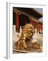 Close-Up of Lion Statue, Imperial Palace, Forbidden City, Beijing, China-Adina Tovy-Framed Photographic Print