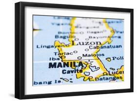 Close Up Of Manila On Map, Philippines-mtkang-Framed Premium Giclee Print