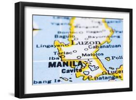 Close Up Of Manila On Map, Philippines-mtkang-Framed Art Print