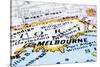 Close Up Of Melbourne On Map, Australia-mtkang-Stretched Canvas