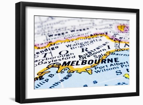 Close Up Of Melbourne On Map, Australia-mtkang-Framed Art Print