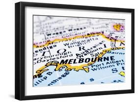 Close Up Of Melbourne On Map, Australia-mtkang-Framed Art Print