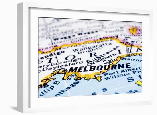 Close Up Of Melbourne On Map, Australia-mtkang-Framed Art Print