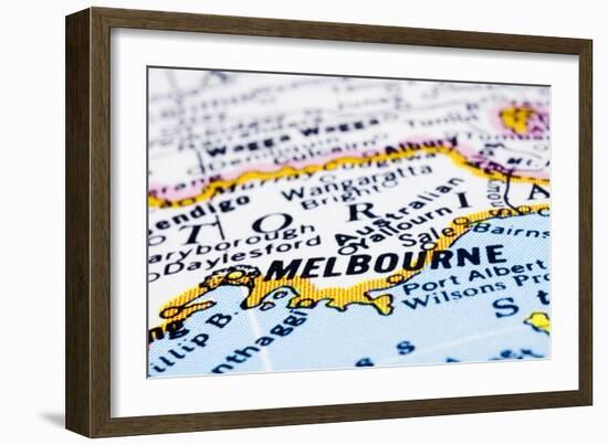 Close Up Of Melbourne On Map, Australia-mtkang-Framed Premium Giclee Print