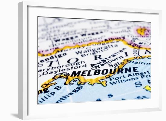 Close Up Of Melbourne On Map, Australia-mtkang-Framed Art Print