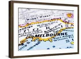 Close Up Of Melbourne On Map, Australia-mtkang-Framed Art Print