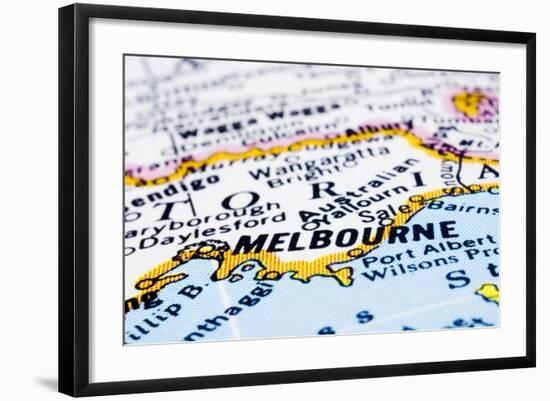 Close Up Of Melbourne On Map, Australia-mtkang-Framed Art Print