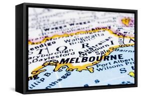 Close Up Of Melbourne On Map, Australia-mtkang-Framed Stretched Canvas