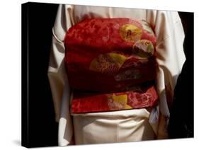 Close-up of Obi, Silk Sash Worn with Kimono, Kyoto, Japan-Nancy & Steve Ross-Stretched Canvas