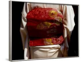 Close-up of Obi, Silk Sash Worn with Kimono, Kyoto, Japan-Nancy & Steve Ross-Framed Photographic Print