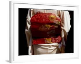 Close-up of Obi, Silk Sash Worn with Kimono, Kyoto, Japan-Nancy & Steve Ross-Framed Photographic Print