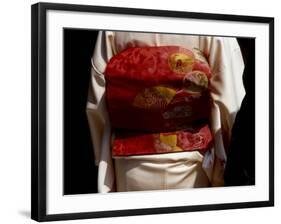 Close-up of Obi, Silk Sash Worn with Kimono, Kyoto, Japan-Nancy & Steve Ross-Framed Photographic Print