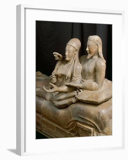 Close-Up of Painted Terracotta Sarcophagus of the Spouses, 6th Century B.C.-null-Framed Giclee Print