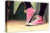 Close up of Pink Sneakers Worn by a Teenager. Grunge Graffiti Wall, Concepts of Teen Rebel, Problem-Michal Bednarek-Stretched Canvas