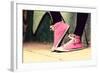 Close up of Pink Sneakers Worn by a Teenager. Grunge Graffiti Wall, Concepts of Teen Rebel, Problem-Michal Bednarek-Framed Photographic Print