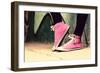 Close up of Pink Sneakers Worn by a Teenager. Grunge Graffiti Wall, Concepts of Teen Rebel, Problem-Michal Bednarek-Framed Photographic Print