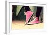 Close up of Pink Sneakers Worn by a Teenager. Grunge Graffiti Wall, Concepts of Teen Rebel, Problem-Michal Bednarek-Framed Photographic Print