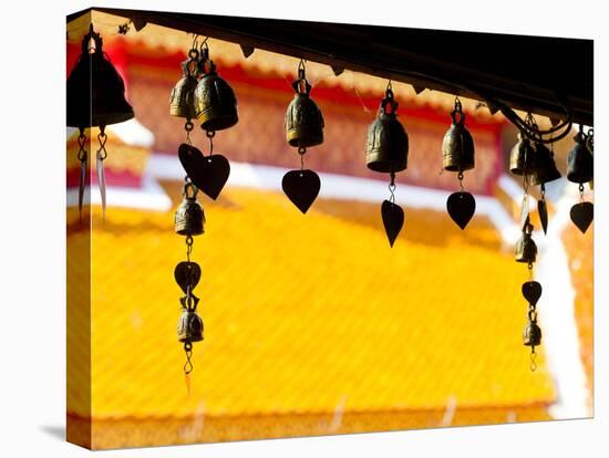 Close Up of Prayer Bells Silhouetted Against Colourful Roof at Wat Doi Suthep, Chiang Mai, Thailand-Matthew Williams-Ellis-Stretched Canvas