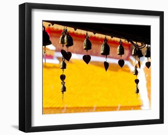 Close Up of Prayer Bells Silhouetted Against Colourful Roof at Wat Doi Suthep, Chiang Mai, Thailand-Matthew Williams-Ellis-Framed Photographic Print