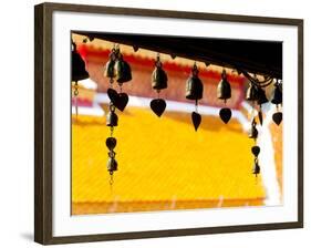 Close Up of Prayer Bells Silhouetted Against Colourful Roof at Wat Doi Suthep, Chiang Mai, Thailand-Matthew Williams-Ellis-Framed Photographic Print