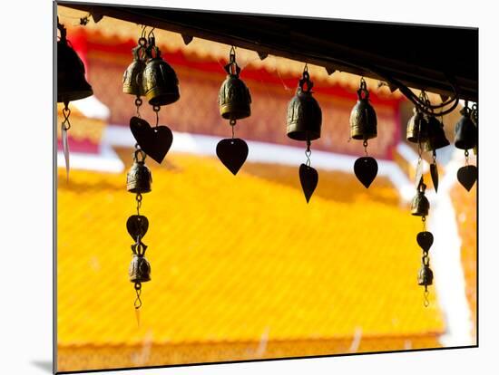 Close Up of Prayer Bells Silhouetted Against Colourful Roof at Wat Doi Suthep, Chiang Mai, Thailand-Matthew Williams-Ellis-Mounted Photographic Print