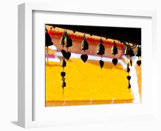 Close Up of Prayer Bells Silhouetted Against Colourful Roof at Wat Doi Suthep, Chiang Mai, Thailand-Matthew Williams-Ellis-Framed Photographic Print