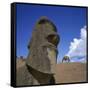 Close-Up of Rano Rarakay, Stone Head Carved from Crater, Moai Stone Statues, Easter Island, Chile-Geoff Renner-Framed Stretched Canvas