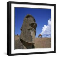 Close-Up of Rano Rarakay, Stone Head Carved from Crater, Moai Stone Statues, Easter Island, Chile-Geoff Renner-Framed Photographic Print