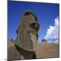 Close-Up of Rano Rarakay, Stone Head Carved from Crater, Moai Stone Statues, Easter Island, Chile-Geoff Renner-Mounted Photographic Print