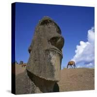 Close-Up of Rano Rarakay, Stone Head Carved from Crater, Moai Stone Statues, Easter Island, Chile-Geoff Renner-Stretched Canvas