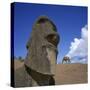 Close-Up of Rano Rarakay, Stone Head Carved from Crater, Moai Stone Statues, Easter Island, Chile-Geoff Renner-Stretched Canvas