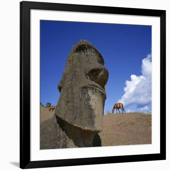 Close-Up of Rano Rarakay, Stone Head Carved from Crater, Moai Stone Statues, Easter Island, Chile-Geoff Renner-Framed Photographic Print