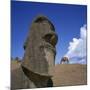 Close-Up of Rano Rarakay, Stone Head Carved from Crater, Moai Stone Statues, Easter Island, Chile-Geoff Renner-Mounted Photographic Print