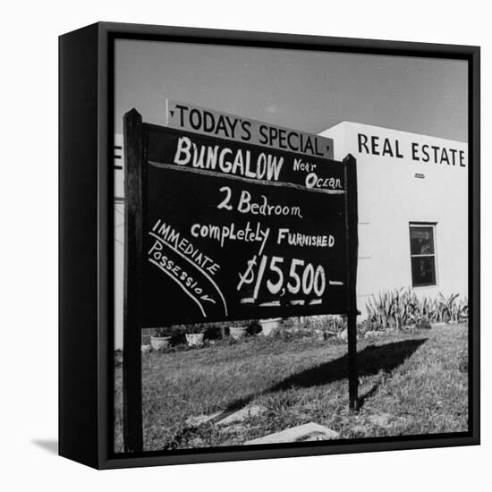 Close-Up of Real Estate Sign-Ed Clark-Framed Stretched Canvas